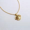 Macro d'un pendentif en forme de pièce en laiton doré vintage avec portrait en relief - Collier de Pièce avec Lettre en Relief (20亮金)