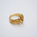 Detail of gold-plated brass ring with a chunky chain link texture and polished band - US 6 / Gold Industrial Style Chain Ring (21)