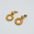 Macro shot of gold-plated brass earrings featuring hammered texture and hollow circles - Vintage Lava Texture Ball Hoop Dangle Earrings (24)