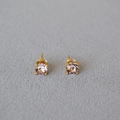 Detailed close-up of gold stud earrings with round champagne crystals in 4-prong setting - Champagne