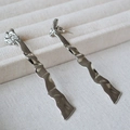Silver wavy drop earrings with liquid metal texture and hammered finish for women - White Gold