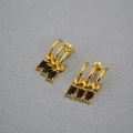 Elegante goldene S925 Silberohrringe mit dreifachem Bogendesign und schwarzen Zirkon-Quasten - Schwarzer Zirkonia Drei-Bogen-Stil