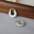 Orecchini a cerchio spessi in argento con zirconi micro-pavé per uno stile di lusso - Argento