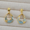 Orecchini vintage in ottone dorato con smalto blu e piccoli fiori in cristallo - Fiore Blu (Orecchini)