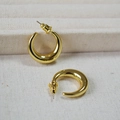 Minimalist gold plated brass C-shaped hoop earrings with a polished glossy finish - Gold Plating