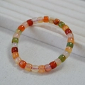 Bracciale elastico in agata colorata con pietre naturali cilindriche in toni caldi - Retro Rosso Arancio Verde Multicolore (Stile 2)