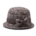 Women's vintage wool plaid bucket hat with elegant bow and thick warm texture - One Size 58cm / Coffee (Houndstooth Bow)