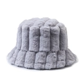 Dikke lichtgrijze pluche gestreepte vissershoed voor dames winter warme imitatiebont - Grijs