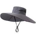 Chapeau de soleil gris foncé avec maille respirante, broderie montagne et cordon réglable - Gris clair