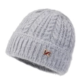 Winter light grey cable knit warm hat with a decorative metal bow and rib cuff - Elastic 56-60cm / Gray Jacquard