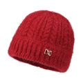 Winter red jacquard knit beanie for elderly women with soft plush lining and metal decor - Elastic 56-60cm / Red Jacquard