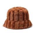 Close-up of thick vertical striped texture on brown faux fur winter bucket hat material - Brown