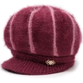 Gorro de punto granate para mujer con forro polar, rayas jacquard y hebilla de cristal - Talla única / Púrpura Claro