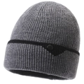Men's dark grey ribbed knit beanie hat with fleece lining and side button detail - 56-59cm / Gray