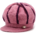 Gorra de punto rosa con rayas púrpuras y hebilla metálica con diamantes de imitación - Talla única / Rosa