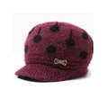 Winter wine red jacquard knit peak cap with fleece lining and rhinestone bow decor - Light Purple Polka Dot