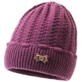 Detail of purple knitted winter hat featuring a gold bow accent and floral metal buckle - Elastic 56-59cm / Purple (Stripes)