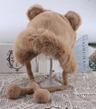 Winterliche Fliegermütze mit Bärenohren und Bommeln aus dunkelbraunem Kunstpelz - Einheitsgröße 58cm / Khaki