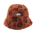 Bruine geruite bucket hat van imitatiebont met Immune-label voor de winter - Eén maat / Karamel