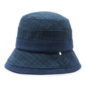 Navy blue knitted cloche hat for middle-aged women with a decorative metal charm - 58cm / Blue