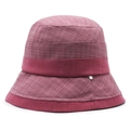 Women's bean paste red plaid wool bucket hat with decorative metal buckle on white background - 58cm / Pink