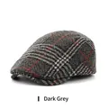 Classic British style dark grey wool plaid flat cap for men and women with vintage pattern - Adjustable (56-59cm) / Black Grey Plaid
