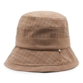 Women's plaid bucket hat in khaki wool blend with vintage silver metal ornament - 58cm / Khaki