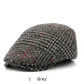 Classic grey plaid wool blend beret hat with vintage British check pattern for men and women - Adjustable (56-59cm) / Grey Grid