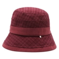 Women's burgundy wool plaid cloche bucket hat with round metal detail for autumn - 58cm / Burgundy