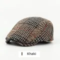 Klassieke kaki geruite wollen baret voor heren en dames in vintage Britse stijl - Verstelbaar (56-59cm) / Khaki Geruit