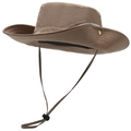 Detail view of khaki sun hat with breathable side mesh and adjustable chin strap cord - One Size 58cm / Dark Khaki