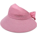 Nahaufnahme eines rosa Sonnenhuts mit großer Schleife und gesticktem QianCheng-Logo - Einheitsgröße (57-59cm) / Rosa