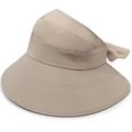 Detail van beige zonnehoed met ademende honingraatstructuur en decoratieve strik - Licht kaki