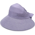 Purple wide-brim linen sun hat with elegant woven texture and decorative band - One Size (57-59cm) / Purple