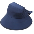 Donkerblauwe zonnehoed met brede rand, strikdetail en UV-bescherming voor dames - Blauw