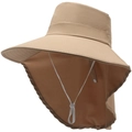 Khaki zonnehoed met brede rand, nekflap en trekkoord voor gebruik in de buitenlucht - Eén maat / Khaki