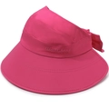 Women's rose pink wide brim visor sun hat with embroidery and back bow decoration - Rose Red