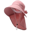 Pink wide brim UV protection sun hat with neck flap and adjustable windproof strap - One Size 58cm / Pink
