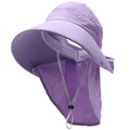 Purple wide brim UV protection sun hat with full face mask and neck flap for outdoor use - One Size 58cm / Purple