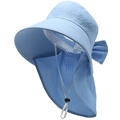 Sky blue UV protection sun hat with wide brim and detachable face neck cover for outdoors - One Size 58cm / Blue