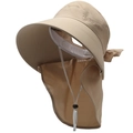 Women's wide brim sun hat with neck flap and face cover for UV protection in light khaki - One Size 58cm / Light Khaki