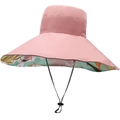 Roze zonnehoed met brede rand, tropische bloemenprint en verstelbaar kinbandje - Eén Maat 58cm / Roze