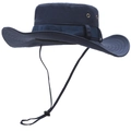 Donkerblauwe outdoor zonnehoed met brede rand en verstelbare kinriem voor wandelen en kamperen - Eén Maat 58cm / Blauw