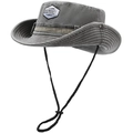 Grey canvas outdoor safari hat with wide brim, adjustable chin strap, and logo patch - One Size / Dark Gray