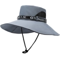Grey wide brim sun hat with mesh vents and chin strap for hiking and fishing - One Size 58cm / Blue