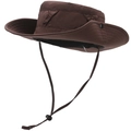 Detail of dark brown outdoor sun hat with wide brim, adjustable drawstring and metal eyelets - One Size 58cm / Coffee