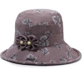 Eleganter rosa Sonnenhut für ältere Damen mit blauem Blattmuster und Blumenperle - Einheitsgröße 58cm / Kaffee (Blattmuster)