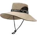 Khaki Outdoor-Sonnenhut mit breiter Krempe, Mesh-Einsatz und verstellbarem Kinnriemen - Einheitsgröße 58cm / Hellbeige