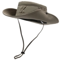 Detail of wide brim hiking hat with adjustable chin strap and side snaps for sun protection - One Size 58cm / Dark Khaki