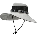 Detail of grey wide brim sun hat showing breathable mesh layer and adjustable chin strap - One Size 58cm / Light Gray
